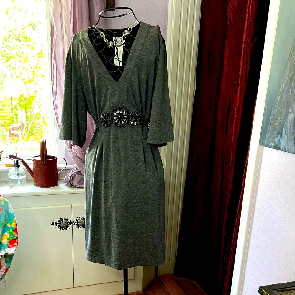Beaded Tie Waist Bell Sleeve Dress